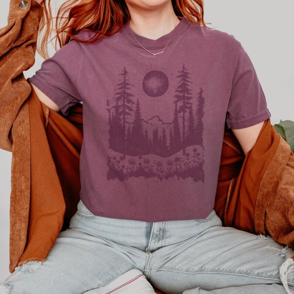 Forest Mountain Landscape Graphic Shirt Nature Hiking Tshirt Outdoor - Picture 4 of 8